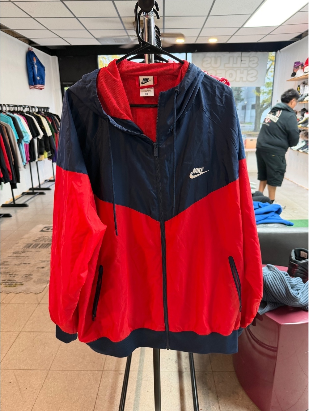 Nike Windrunner Hooded Windbreaker Jacket Navy Blue Red Men's Size Xxl